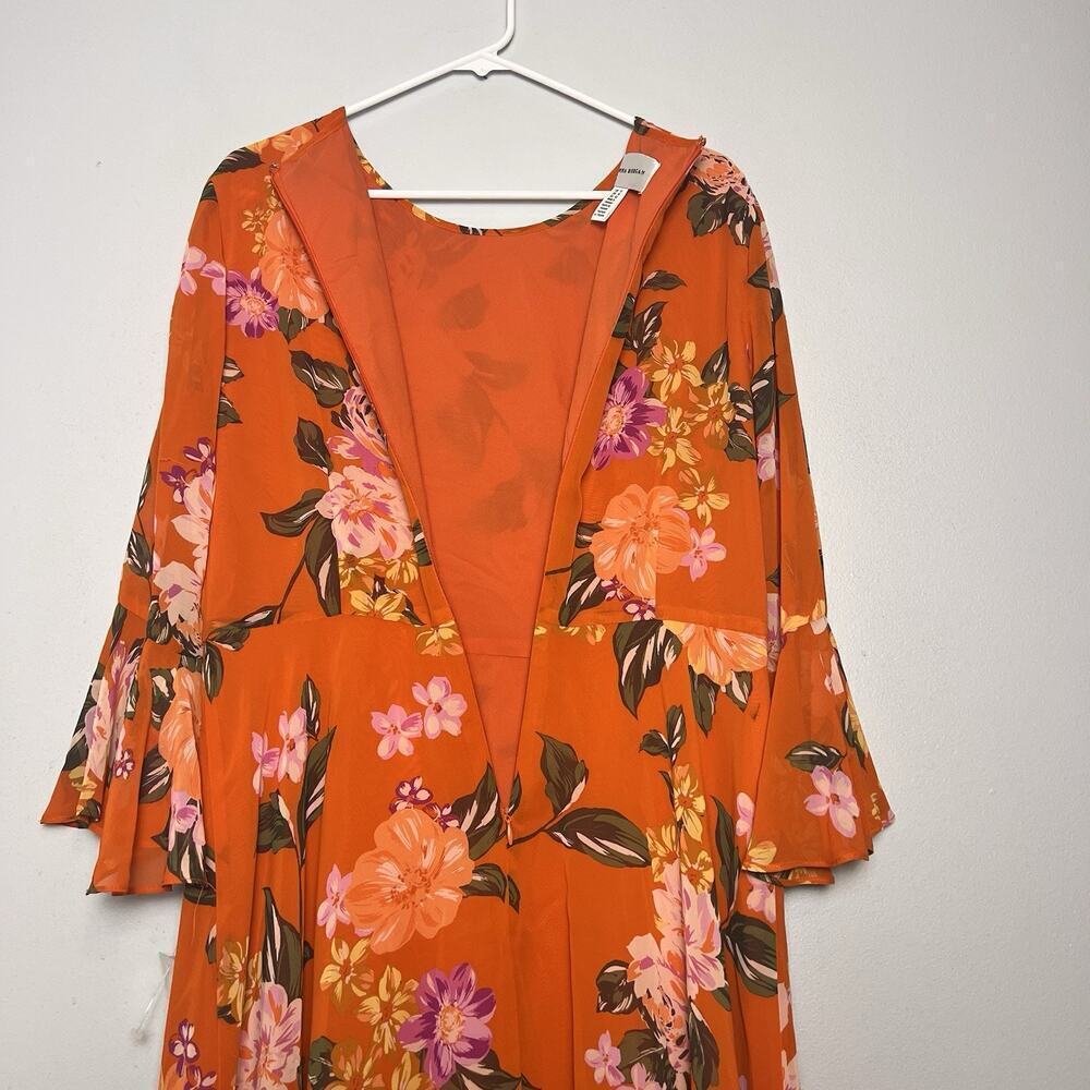 NWT Donna Morgan Bell Sleeve Floral Dress Sz 12 Orange Vacation Flowy Romantic - Picture 15 of 16